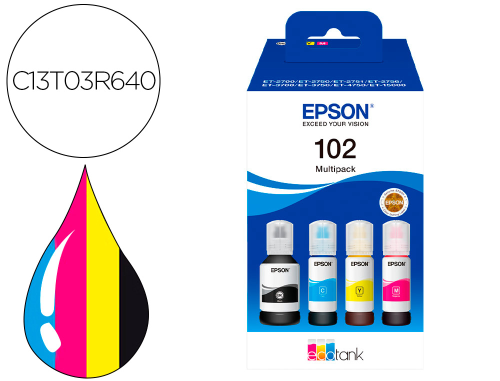 INK-EPSON /102 ECOTANK MULTIPACK BOTELLA INK /ECOTANK ET-2700 / ET-2750 / ET-2751 / ET-2756 / ET-3700 /